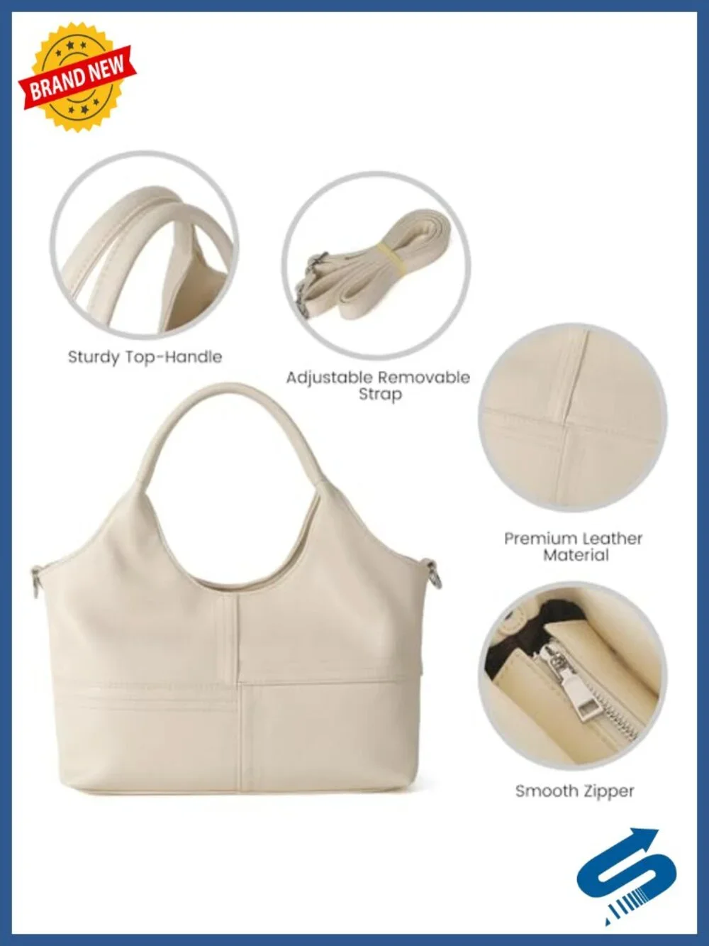 Vegan Leather Tote Hobo Bag with Detachable Strap